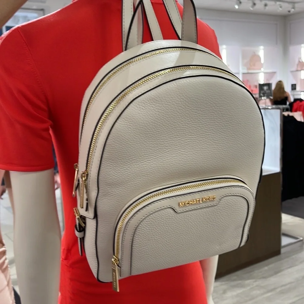 Michael Kors Jaycee Medium Pebbled Leather Backpack Light Cream